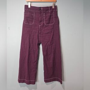 Colette Crop Wide Leg Pants Maeve: Contrast-Stitch Edition 29 Purple Anthropolog